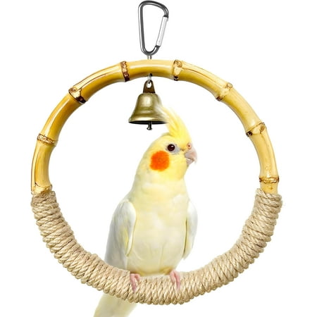 Natural Bamboo Bird Swing Toy for Parakeets, Sturdy Bird Perches for Cage Hemp Rope Swing, Parakeet Toys Climbing Chewing Perch Stand for Parrot, Budgies, Cockatiels, Conures, Finches, Caiques