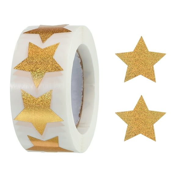 Unique Bargains Glitter Star Stickers 1 Inch 2 Roll Adhesive Sparkling Labels Notes, Greeting Cards, 500 Count/Roll Gold Powder