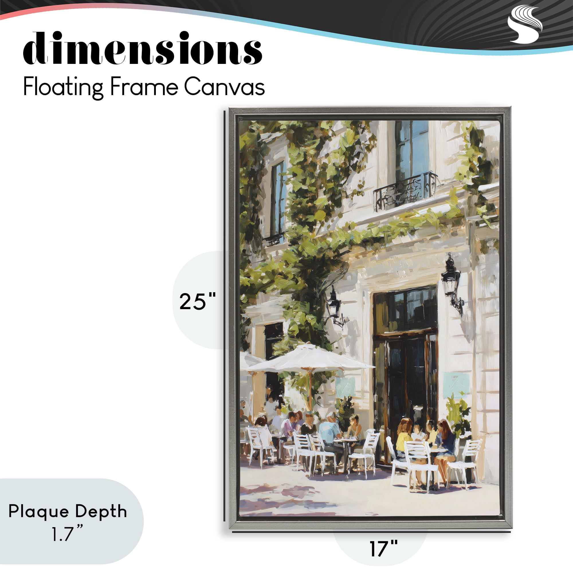 Stupell Industries Streetside Cafe Terrace with Ivy Gray Framed Floater Canvas Wall Art, design by Petal Prints Design
