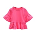 thumbnail image 2 of UACY Cute Short Ruffle Sleeve Peplum T-Shirts Crewneck Solid Color Tee Shirts Girls Lightweight Summer Casual Tops (Hot Pink, 5-6 Years), 2 of 9