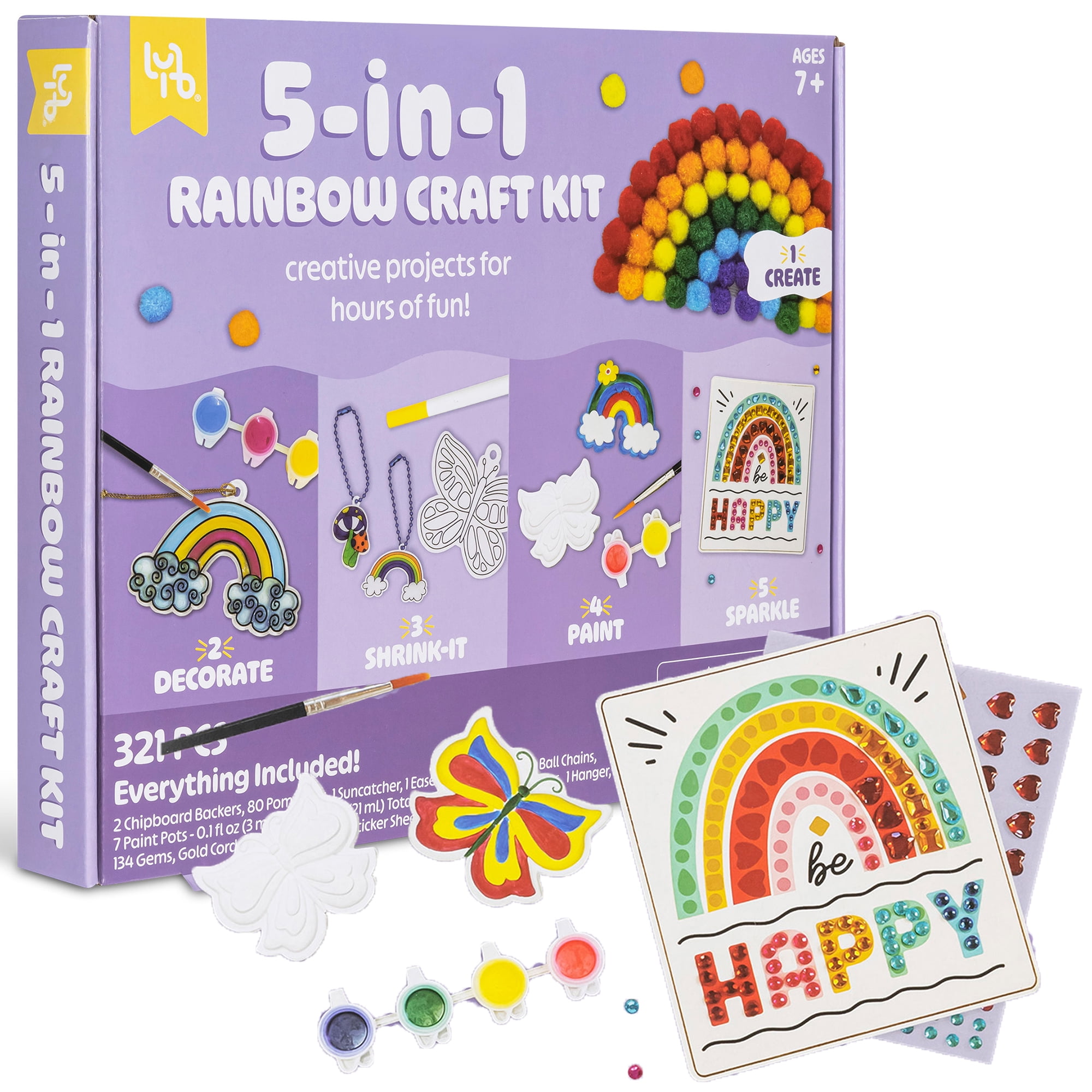 Little Yellow Bicycle: 5-In-1 Rainbow Craft Kit - Multi-Project Colorful-Themed DIY Craft Set, All-In-1, Create-Build-Paint-Discover-Scratch, Kids 7+