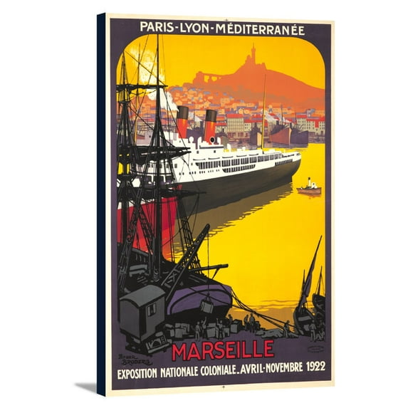 Marseille - Exposition Nationale Coloniale Vintage Poster (artist: Broders, Roger) France c. 1922 (12x18 Gallery Wrapped Stretched Canvas)