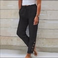 thumbnail image 2 of Kopltyrfg Linen Pants Women Drawstring Elastic Waist Casual Trousers Solid Straight Leg Ankle Length Cropped Pants with Pockets Black S, 2 of 4