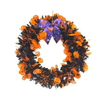 Harliver Halloween Pumpkins and Bat Bows Flower Wreaths, for Front Door, Color Strip Ring Pendant Hanging Decoration Autumn Wreath, for Halloween Christmas Farmhouse Indoor Outdoor Outside