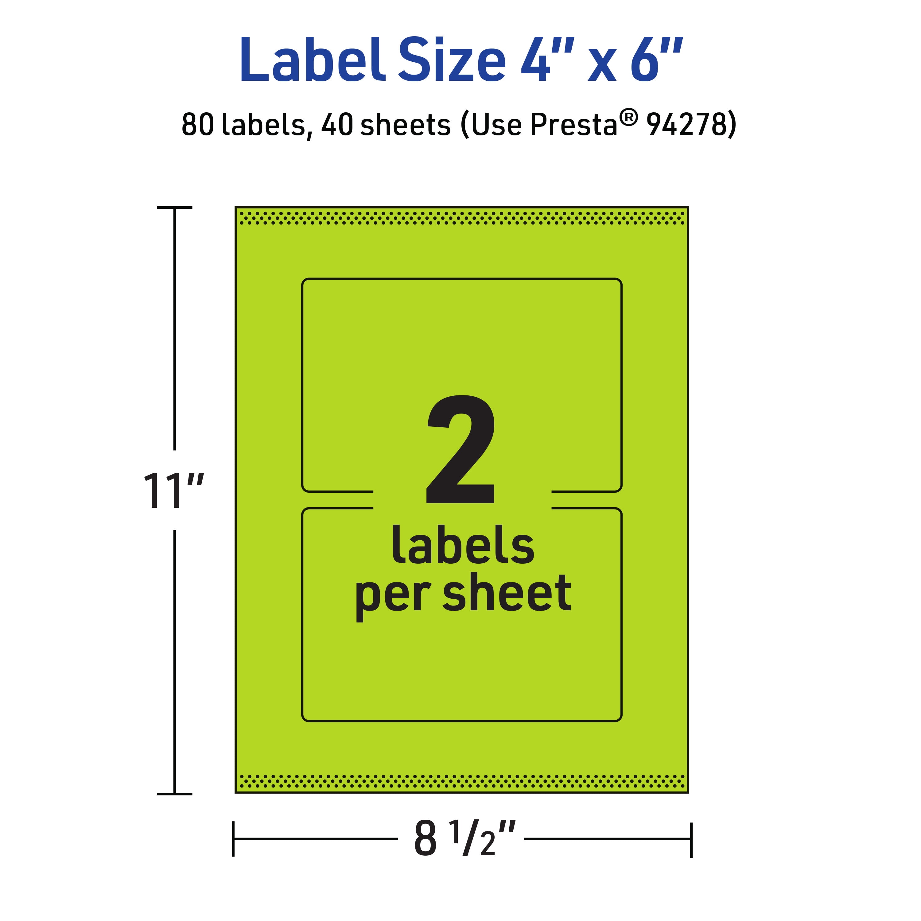 Avery Printable Rectangle Labels, Bright Green, 4" x 6", 80ct