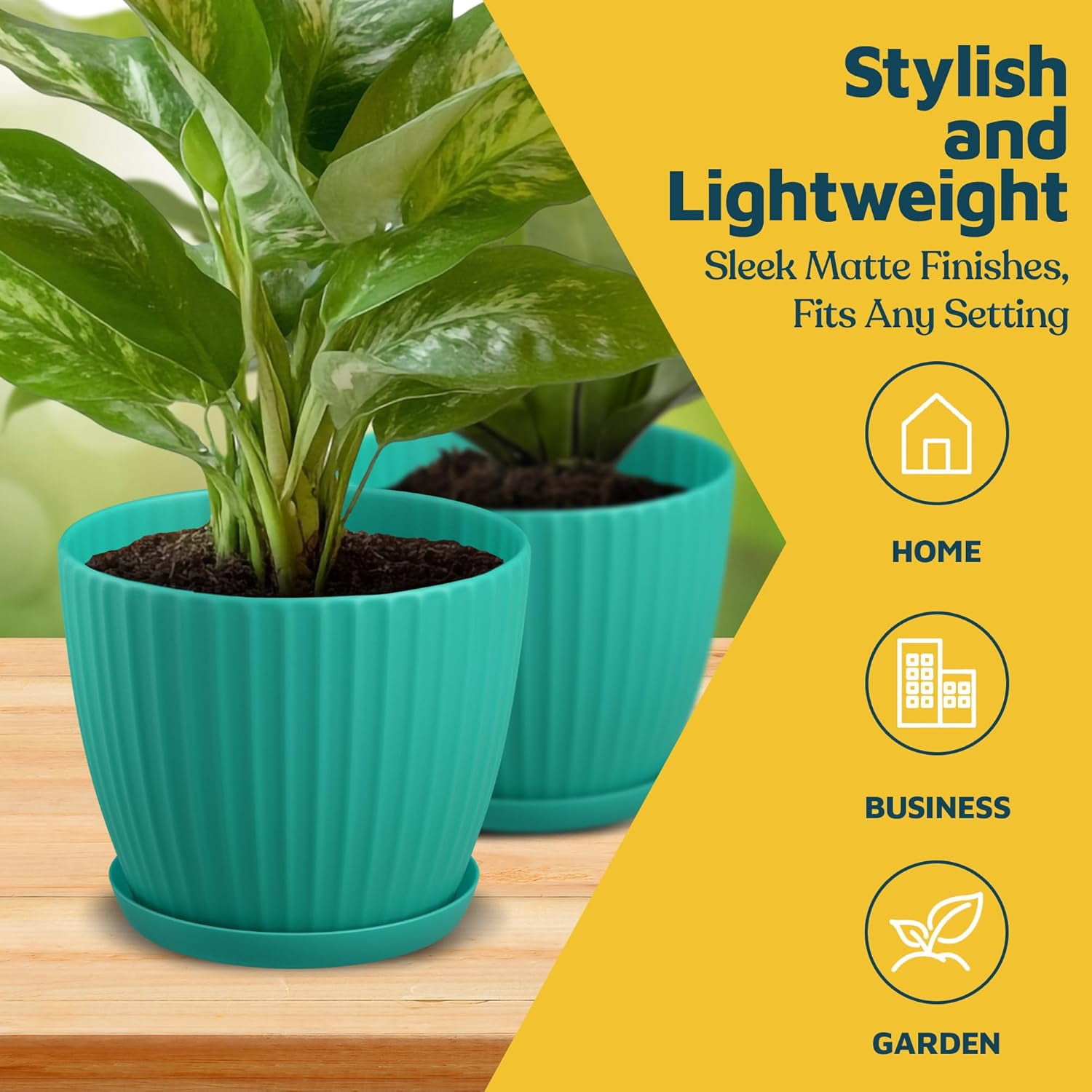 Aqua 6-Inch Plant Pots with Drainage & Saucers 12 Pack, Indoor & Outdoor Planters for Houseplants, Herbs, and Flowers, Durable & Weatherproof Material, Stackable, Lightweight, Minimalist Design