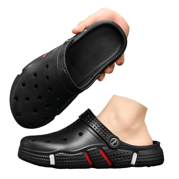 Rokment Womens Mens Garden Clogs Shoes With Back Straps Unisex Gardening Slip on Work Nuring Sandals Beach Outdoor Water Slippers Comfortable Casual Black Size 5.5