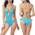 thumbnail image 2 of One Piece Swimsuits for Women Sexy Cute V Neck Swimwear Back Tie Knot Monokini Bathing Suit, 2 of 4