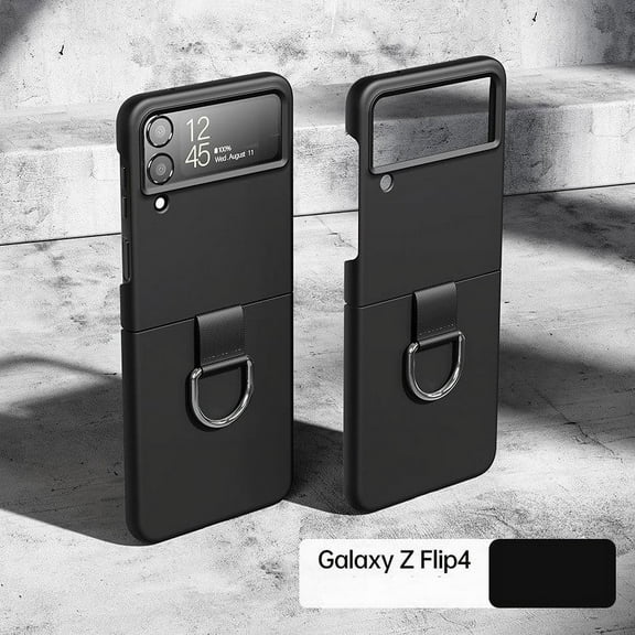 Case Compatible with Samsung Galaxy Z Flip 4 with Ring Holder Ultra Thin Shockproof Hard PC Case-Black