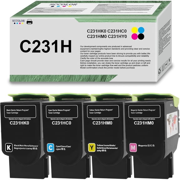 High Yield Compatible for Lexmark C231HK0 C231HC0 C231HM0 C231HY0 Toner Cartridge Replacement for Lexmark C2325 C2425 C2535 MC2325 MC2425 MC2535 MC2640 Printer