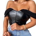 thumbnail image 6 of Douhoow Women PU Leather Vest Mesh Yarn Suspender Strap Crop Top Zipper Off Shoulder Tank Tops, 6 of 8