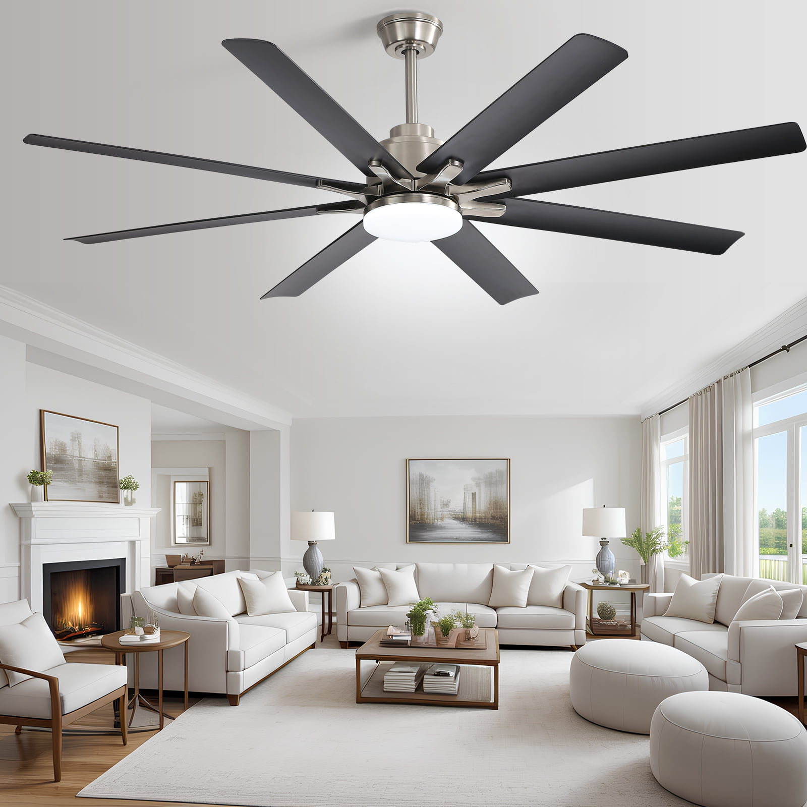 Sofucor 66" Modern Black Ceiling Fan with Light ,Phone APP and Remote,Voice Control