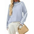 thumbnail image 2 of Sweaters for Women Trendy Cute Cozy Turtle-Neck Long Sleeve Colorblock Knitted Pullover Tops Light Blue L, 2 of 9