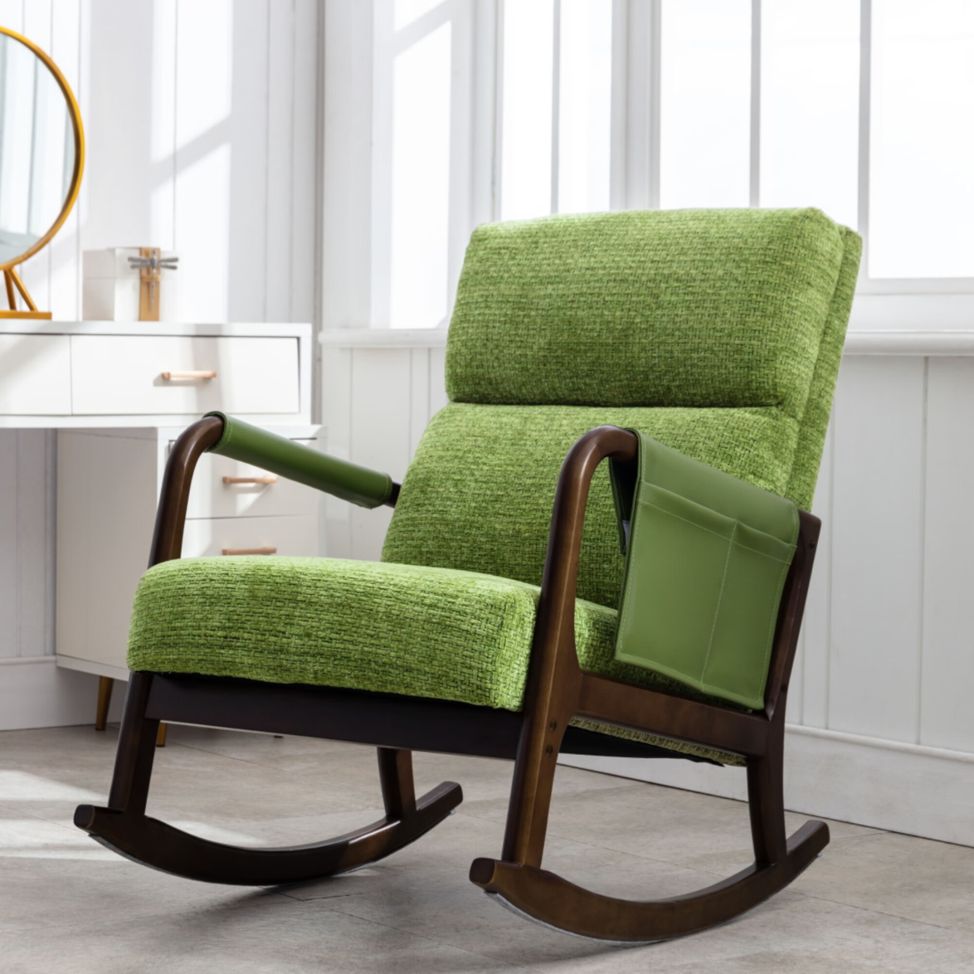 HomeMiYN Rocking Chair Baby Nursery Arm Wooden Rocking Chairs Mid