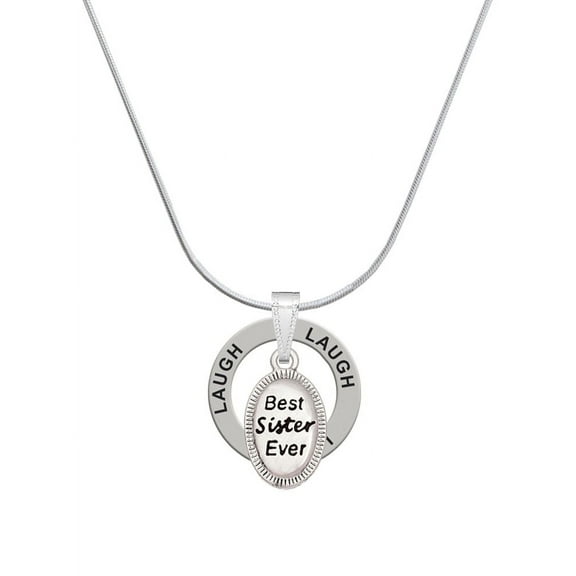 Delight Jewelry Best Sister Ever Oval Laugh Ring Charm Necklace, 18"