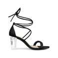 thumbnail image 3 of BLISSFUL STEP Women's Woven Braided Heel Lace Up Clear Block Heel Sandals Black (Size 7), 3 of 6