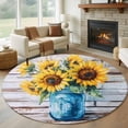 thumbnail image 3 of Country Sunflower Round Area&nbsp;Rug 5ft Watercolor Yellow Flowers Wood Grain Non-Slip&nbsp;Washable Circle Rugs Soft Felt Indoor Floor Mat for Bedroom Kitchen Living Room Bathroom, 3 of 9