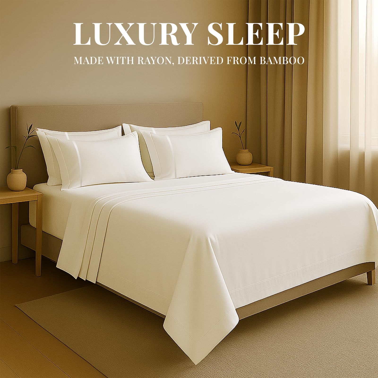 Sacred Thread Rayon Derived from Bamboo Sheets Queen Size, 18'' Deep Pocket Cooling Sheets for Hot Sleepers, 6 PC Cooling Sheets (Queen Size) (White)