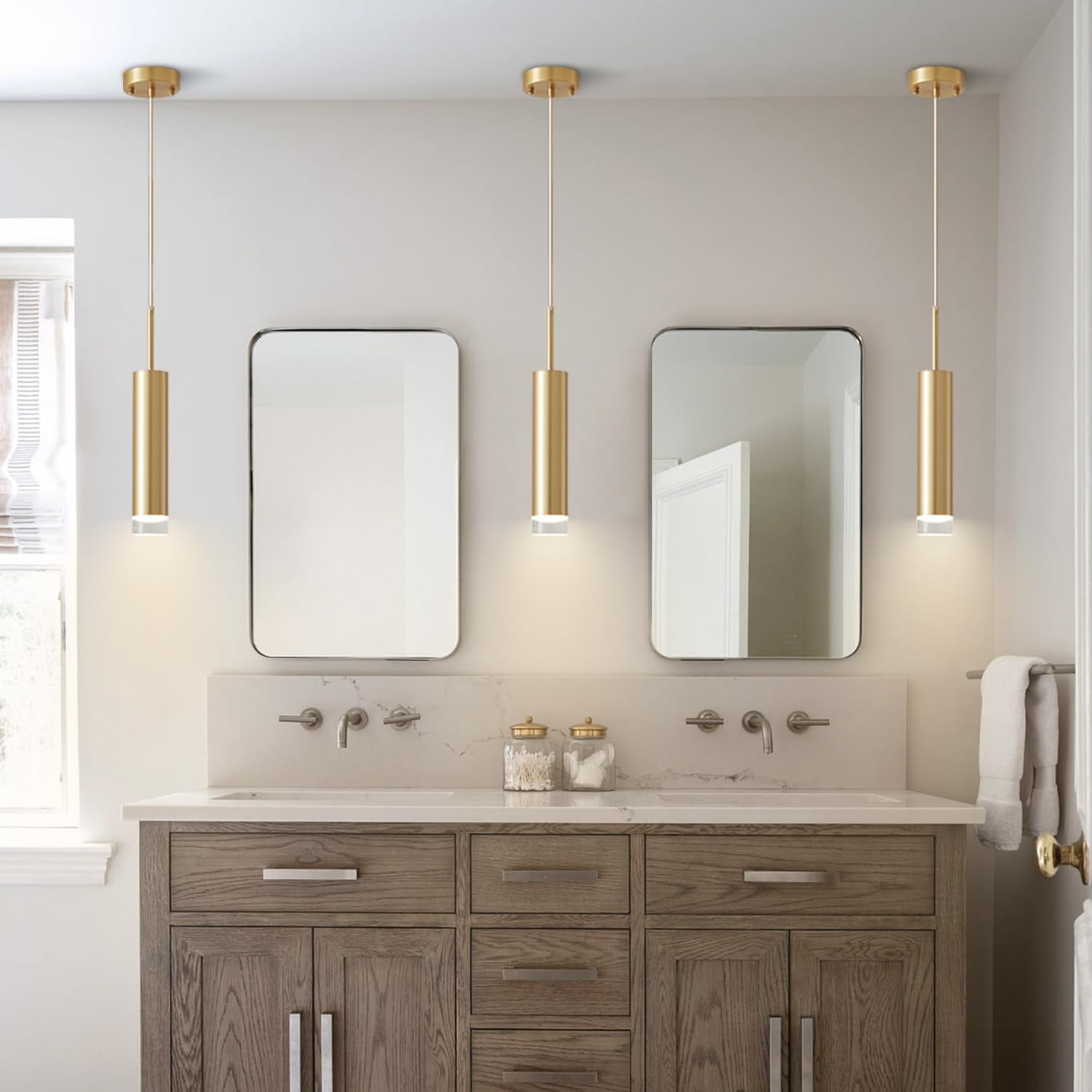 KCO Lighting LED Gold Mini Pendant Light, Modern Kitchen Island Ceiling Hanging Light Fixtures, Small Cylinder Ceiling Pendant Lighting