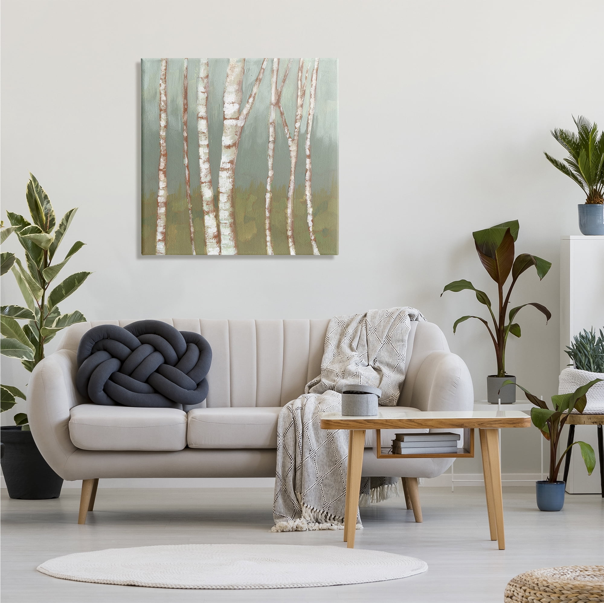 Stupell Industries Contemporary Birch Tree Bark Soft Green Forest Landscape Nature Painting Gallery Wrapped Canvas Print Wall Art, 30 x 30