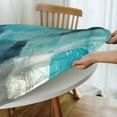 thumbnail image 5 of Round Table Cloth Teal and Grey Abstract Art Painting Tablecloth Elastic Edge Fitted Turquoise Table Cover Up to Size 40"-44" Diameter, 5 of 6