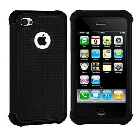 Importer520 Hybrid Armor Silicone + Hard Case Cover for Apple iPhone 4, 4S (AT&T, Verizon, Sprint) Black +