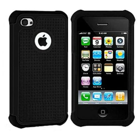 Iphone 4 Cases Purse Importer520 Hybrid Armor Silicone + Hard Case Cover for Apple iPhone 4, 4S (AT&T, Verizon, Sprint) Black + BlackĀ ()