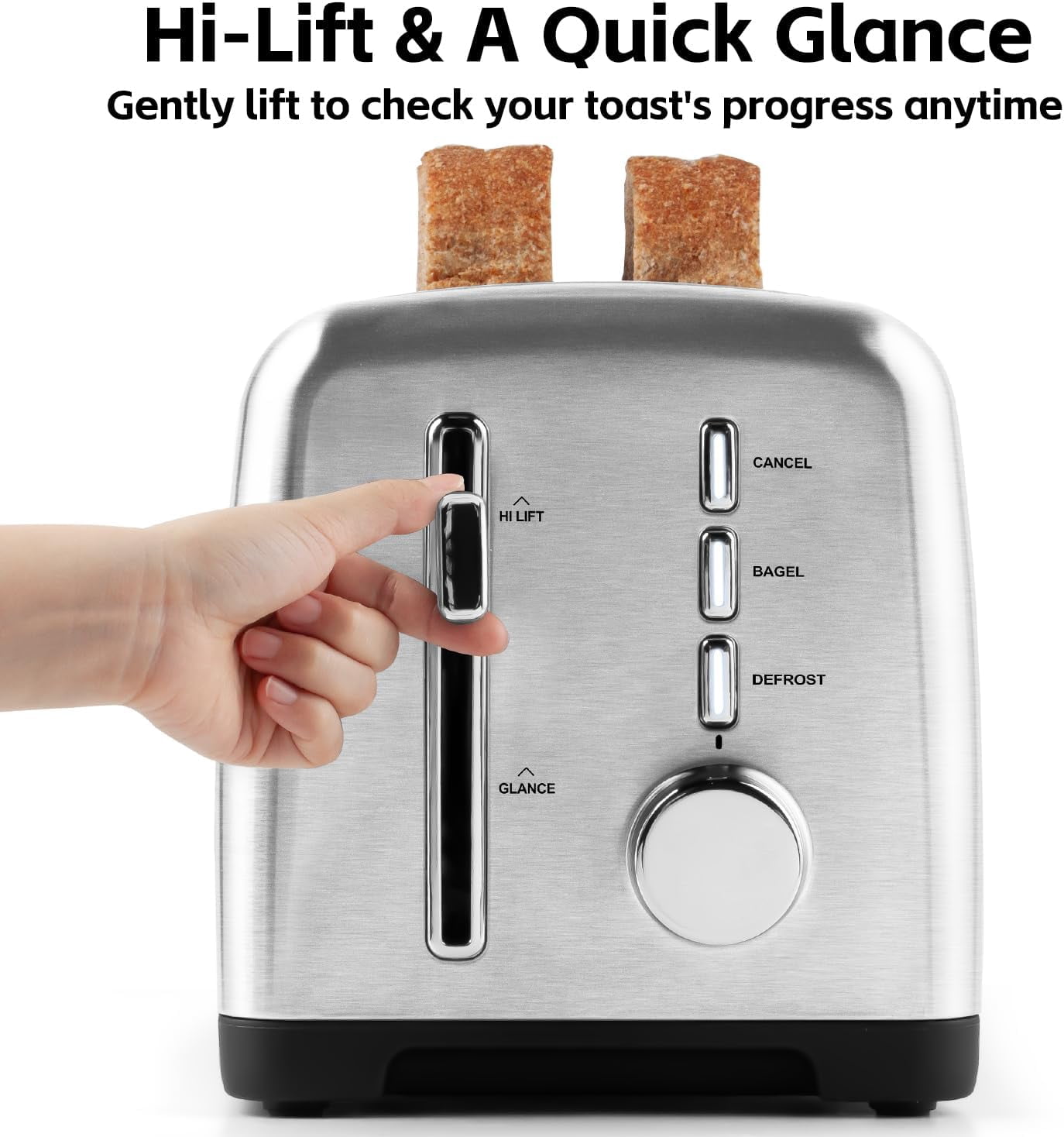 4 Slice Toaster, Extra-Long Slots for Artisan Bread, Quick Glance Function, 9 Shade Settings, Ba l/Defrost/Cancel Functions, Removable Crumb Tray, Cool-Touch Stainless Steel Body