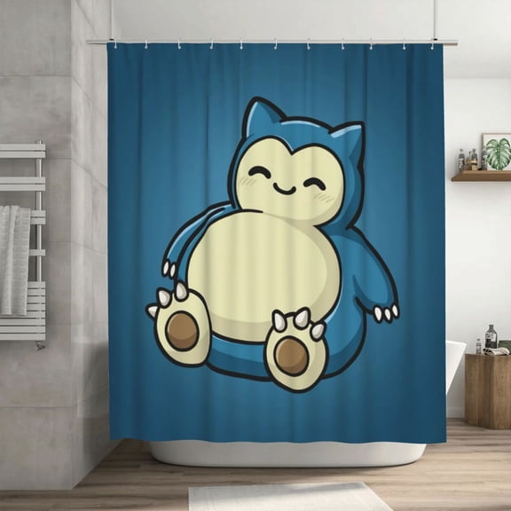 Snorlax Shower Curtain Cartoon Art Bath Shower Curtains with 12 Hooks, Waterproof Washable Polyester Bathroom Home Decor Set 72x72 Inch, Plastic