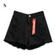 thumbnail image 1 of Pantalones cortos de mujer Vaqueros Cintura alta Agujeros destruidos Pantalones cortos con dobladillo deshilachado, Negro, S Vogacara AP001525-01B, 1 of 7