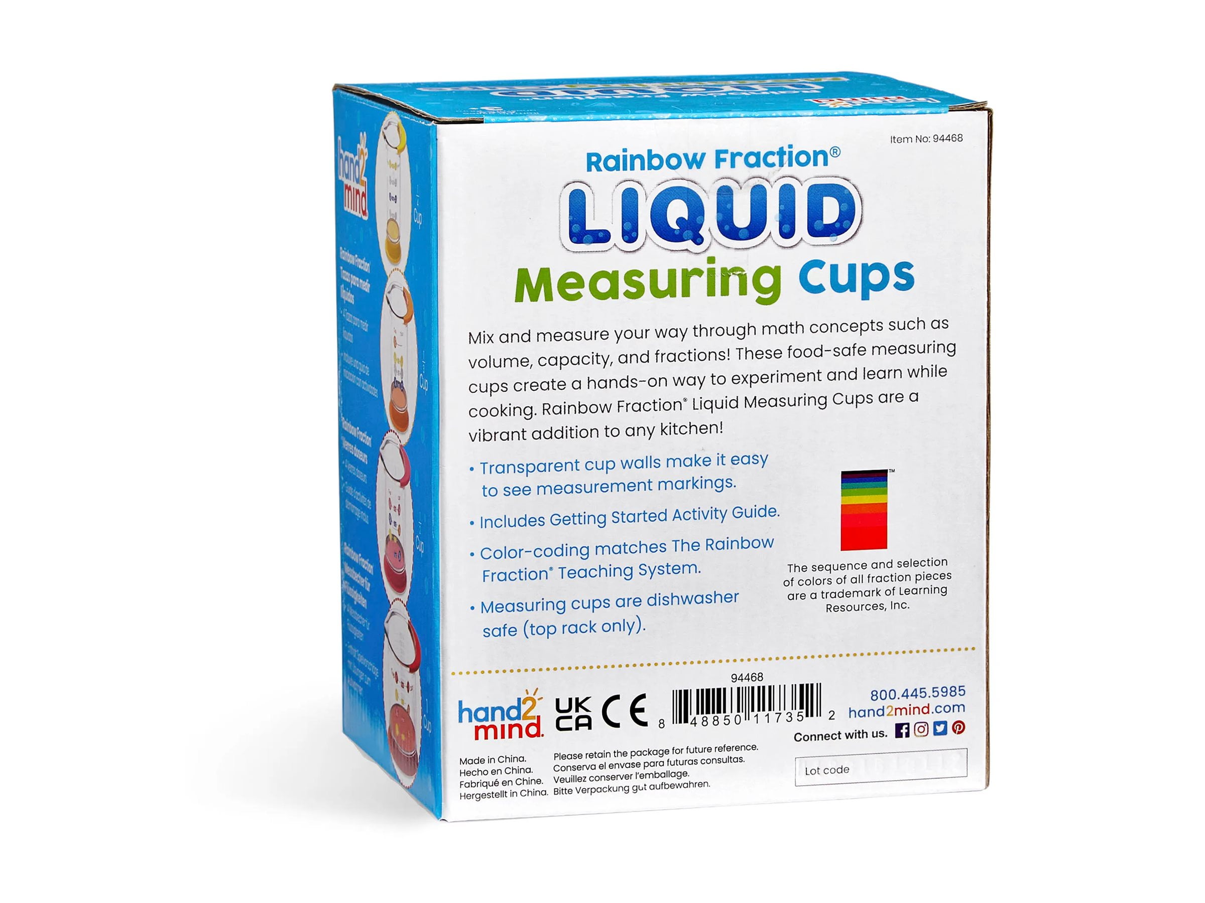 hand2mind Rainbow Fraction Liquid Measuring Cups, Fraction Manipulatives, Measuring Cups