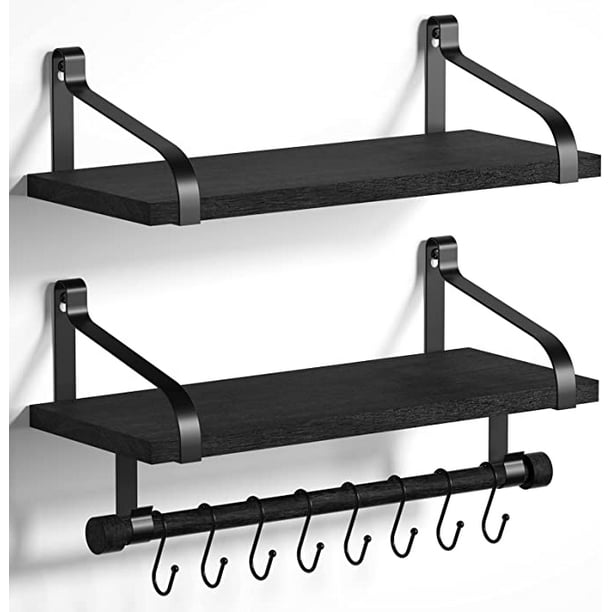 Wall Shelves W/Hooks, Floating Shelves Coat Rack (36 Inch, Black) by