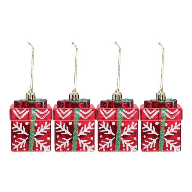 GOOHOCHY 4 adornos colgantes para árbol de Navidad, pequeñas cajas de regalo con purpurina, adornos colgantes para árbol de Navidad, suministros para fiestas navideñas de invierno.