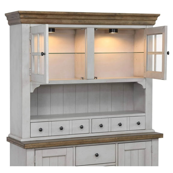 Buffet Hutch Lighted - Southernwestern Style Dining Storage Cabinet - 74" Tall - Kitchen Dining Room Furniture