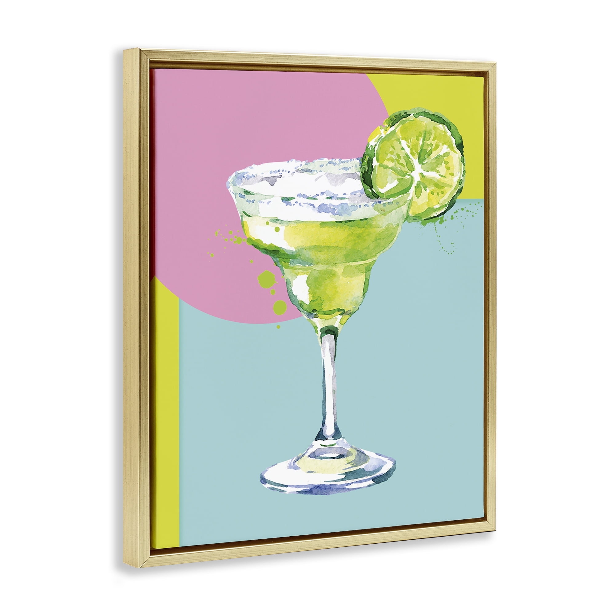 Stupell Industries Cocktail with Lime Slice Food & Beverage Painting Gold Floater Framed Canvas Art Print Wall Art, 25 x 31