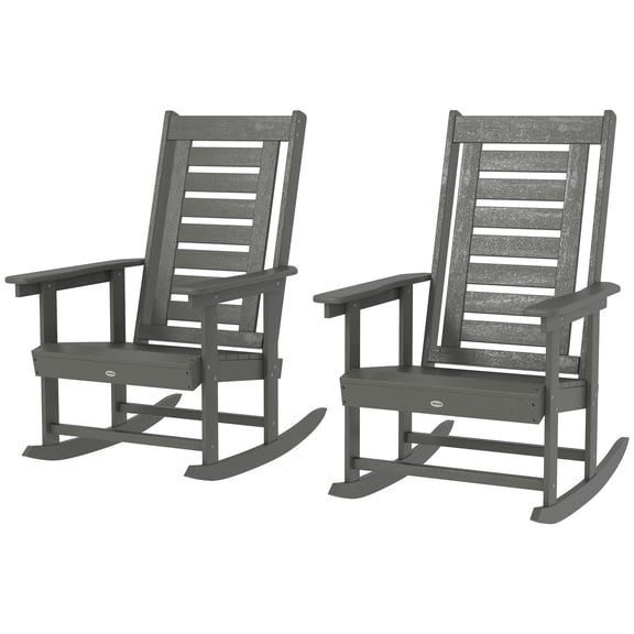 Homiyad 2 Pieces Outdoor Rocking Chairs, HDPE Patio Rockers with 28" High Back, Wide Armrests for Porch Backyard, Dark Gray