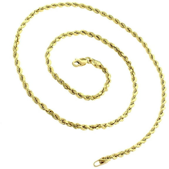 10K Yellow Gold 2.5mm Solid Rope Diamond Cut Chain, FREE Microfiber Cloth, Link Mens Womens Necklace, Giorgio Bergamo