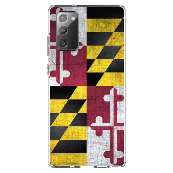 DistinctInk Clear Shockproof Hybrid Case for Samsung Galaxy Note 20 (6.7" Screen) - TPU Bumper, Acrylic Back, Tempered Glass Screen Protector - Old Weather Maryland Flag - Maryland