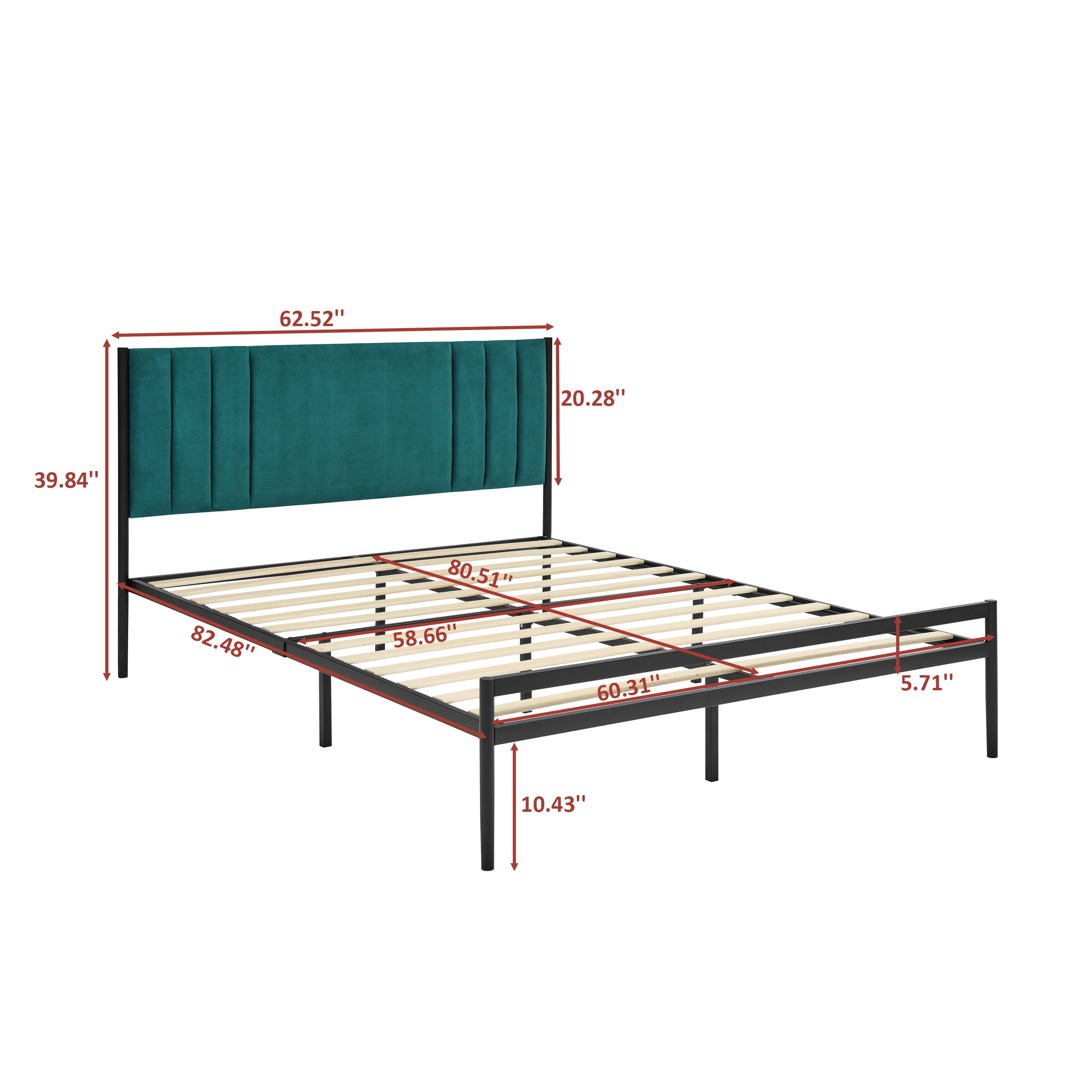 BSHTI Full Size Platform Bed Frame with Upholstered Headboard and wood slats,simple and elegant design Platform Bed Frame for livingroom