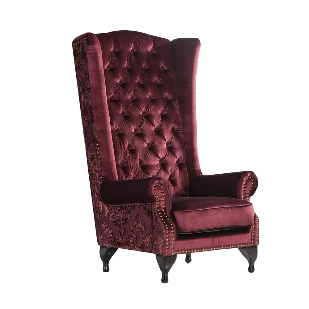 HomeRoots Decor Velvet Upholstered Wooden Accent Chair with Tufted High