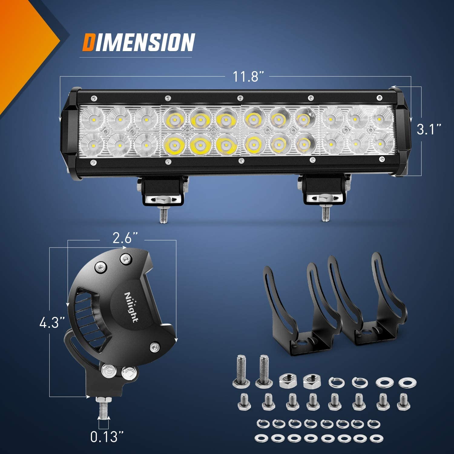 Nilight LED Light Bar 12Inch 72W Spot Flood Combo LED Off Road Lights 12V 5Pin Rocker Switch Wiring Harness Kit- One Lead