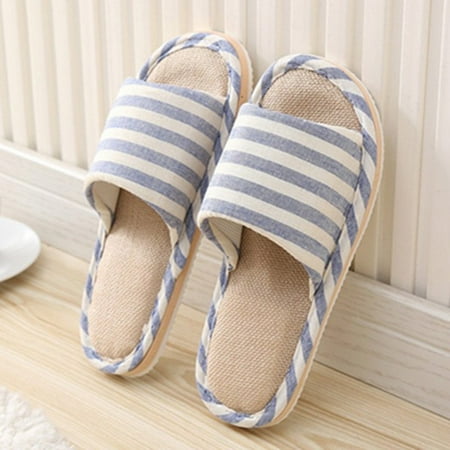 

Couples Autumn Linen Cotton Cloth Stripe Anti Slip Slipper Home Indoor Shoes