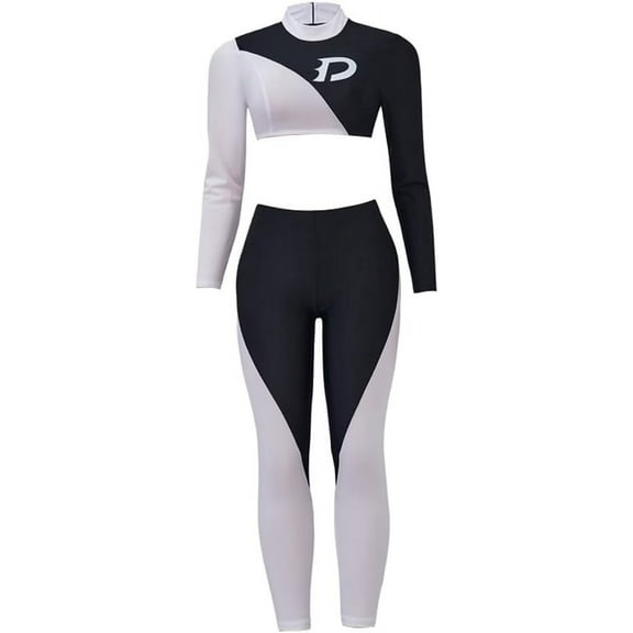 Women's Danny Phantom Black and White Long Sleeve Crop Top Pants Female Set Outfit