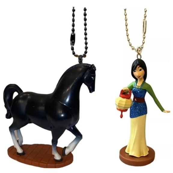 Princess Mulan & Khan Horse KeyChain Dangler Figure Pvc Charm Figurine Ornament New