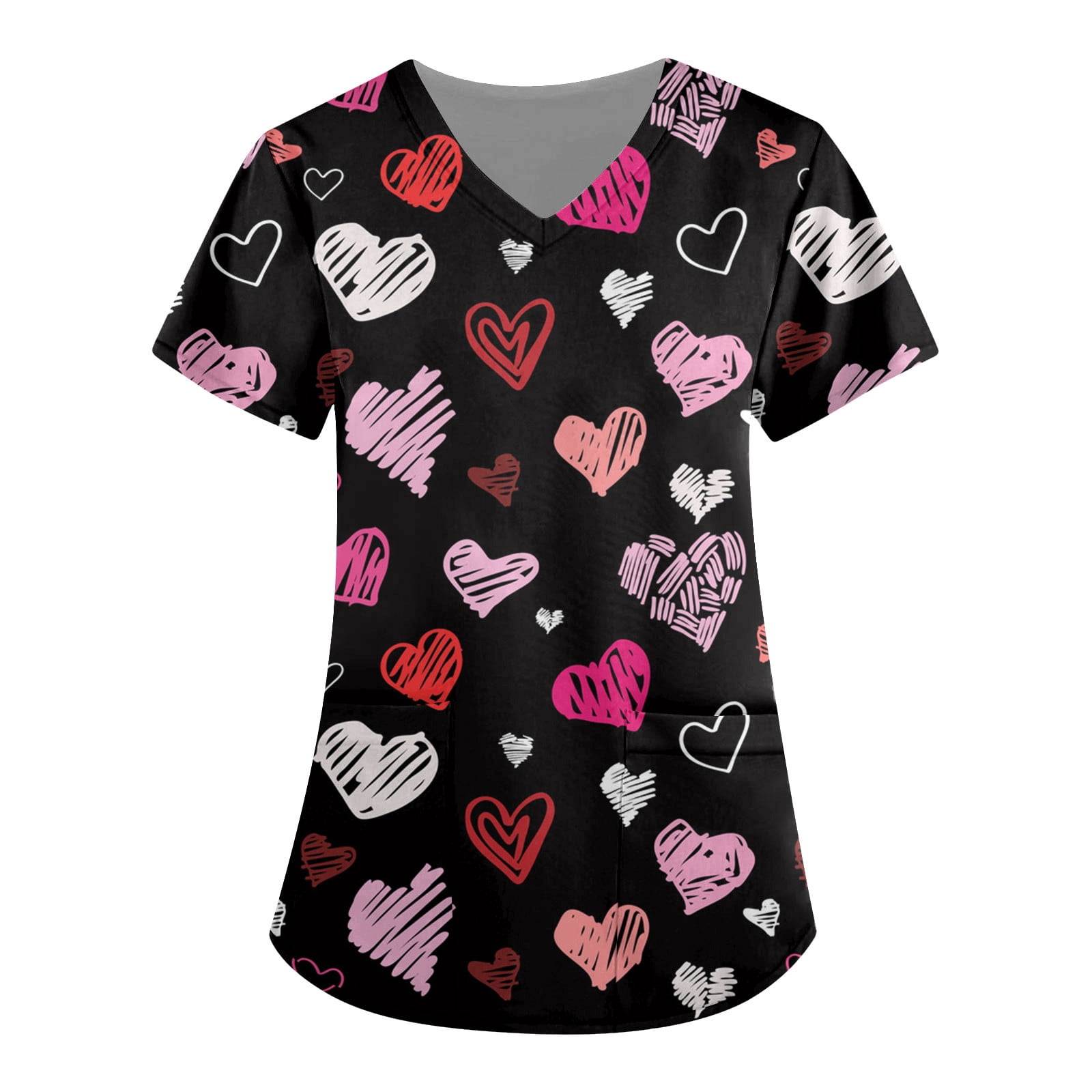 Valentine's Day Printed Scrub Tops for Women Breathable Love Heart ...