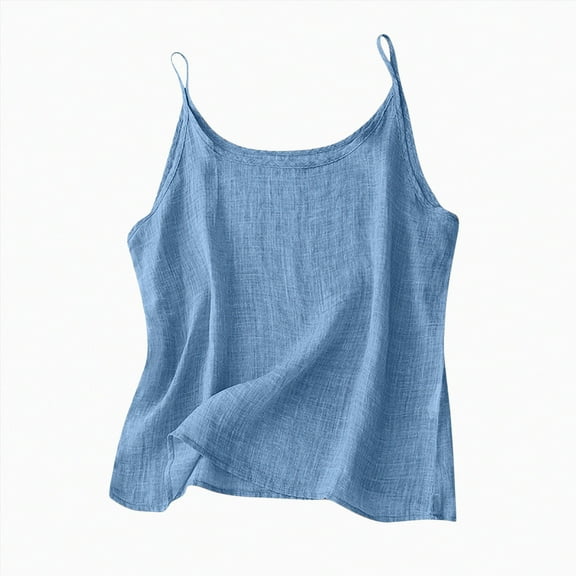ORT Cotton Linen Tank Tops for Women Casual Summer Gauze Shirt Basic Sleeveless Layering Camisoles Beach Vacation Clothes(Blue,S)