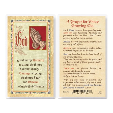 Prayer for Those Growing Old Gold-Stamped Laminated Catholic Prayer Holy Card with Prayer on Back, Pack of 25