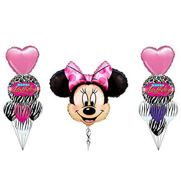 Disney Minnie Mouse Cutesy Zebra Happy Birthday 13 CT Balloon Bouquet