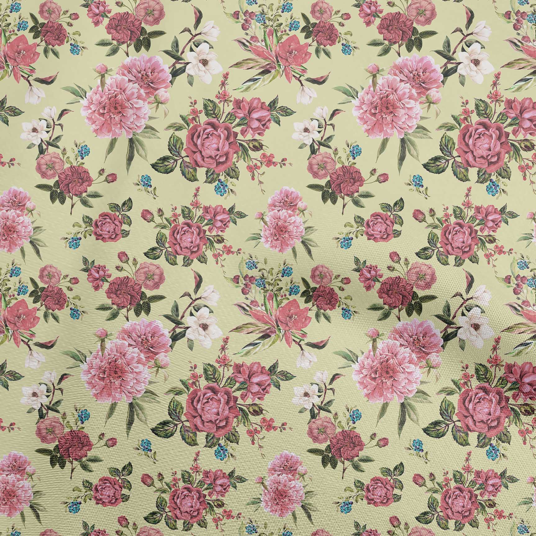 oneOone Velvet Light Green Fabric Florals Sewing Material Print Fabric