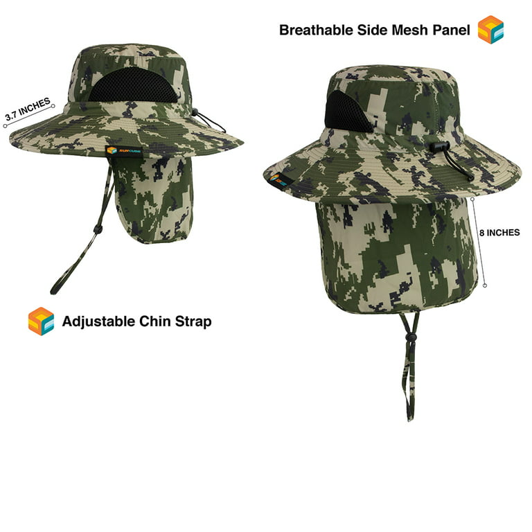 SUN CUBE Fishing Hat Sun Hat for Men, Women, Hiking Sun Hat with Neck Flap,  Wide Brim, Chin Strap, Safari Summer Bucket Boonie Hat, UPF 50+ Outdoor